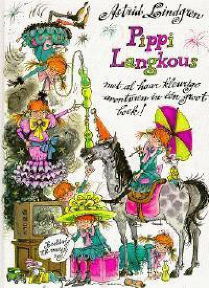 Pippi langkous met al haar kleurige avonturen in één groot boek vol tekeningen