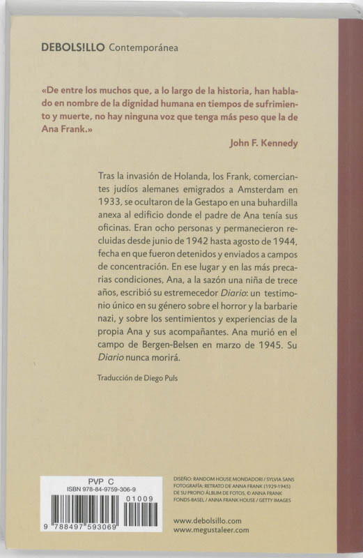 Diario de Ana Frank achterkant