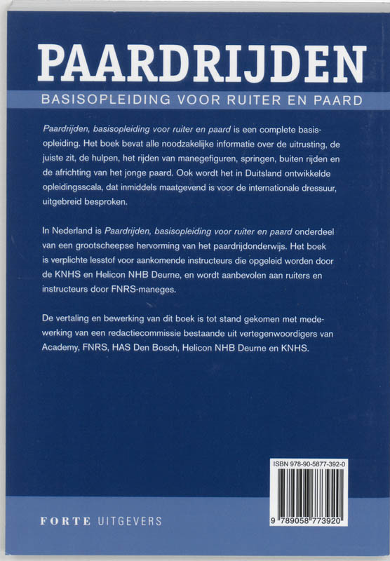 Paardrijden, Basisopleiding Voor Ruiter En Paard achterkant