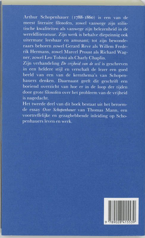 De vrijheid van de wil . Over Schopenhauer / Filosofische reeks achterkant