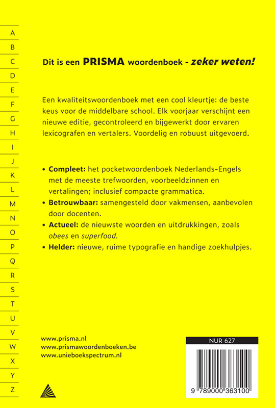 Prisma woordenboek Nederlands-Engels achterkant