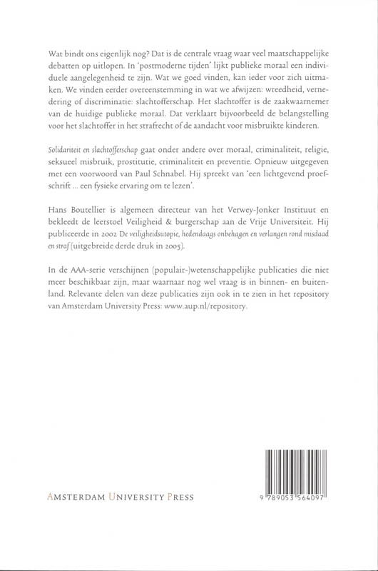 Solidariteit en Slachtofferschap / Amsterdam Academic Archive achterkant
