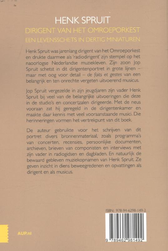 Henk Spruit, dirigent van het Omroeporkest achterkant