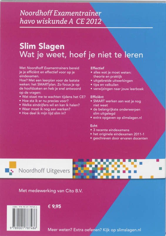 Noordhoff Examentrainer Slim Slagen / Havo Wiskunde A CE 2012 / Slim Slagen achterkant