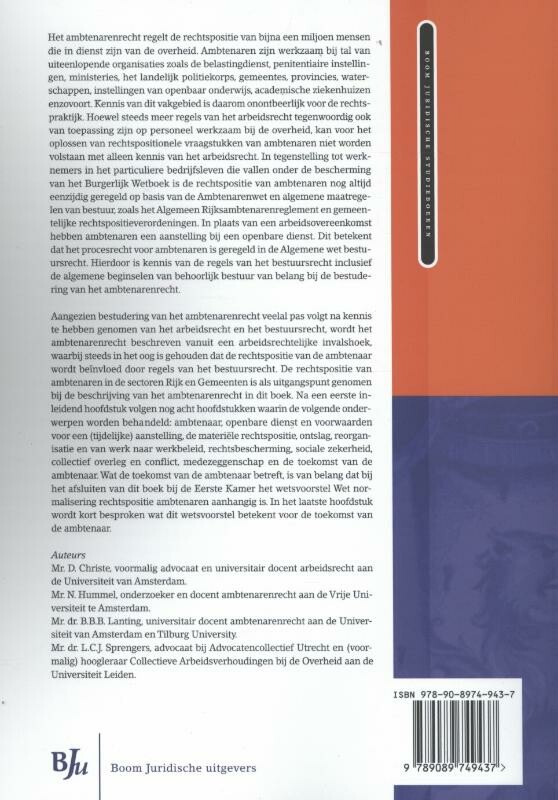 Inleiding Nederlands ambtenarenrecht / Boom Juridische studieboeken achterkant