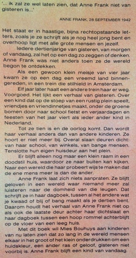 Anne Frank is niet van gisteren Anne Frank is niet van gisteren achterkant