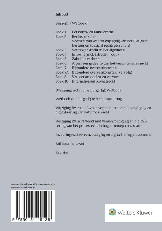 Wetteksten Burgerlijk Wetboek/Wetboek van Burgerlijke Rechtsvordering 2018-2019 2018/2019 achterkant