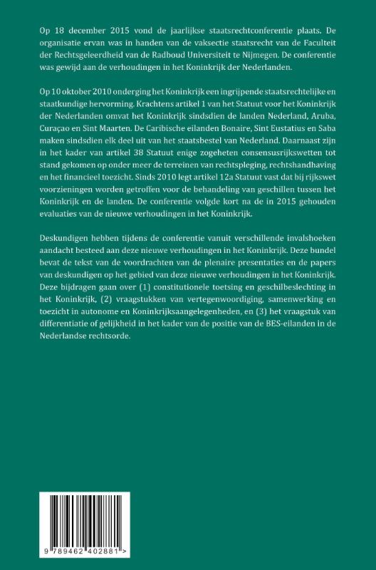 Publikaties van de Staatsrechtkring 19 -   De verhoudingen in het Koninkrijk der Nederlanden achterkant