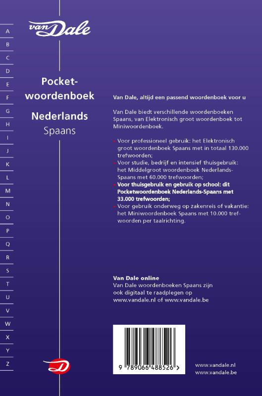 Van Dale Pocketwoordenboek Nederlands-Spaans / Van Dale pocketwoordenboek achterkant