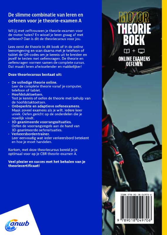 Motor - Theorieboek+online examens oefenen Rijbewijs A / ANWB Rijopleiding achterkant