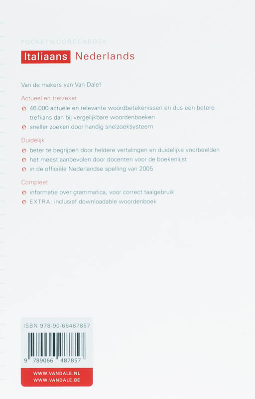 Van Dale Pocketwoordenboek Italiaans-Nederlands achterkant