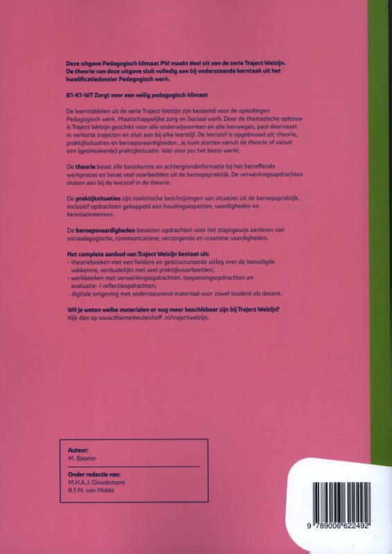 Traject Welzijn  - Pedagogisch klimaat PW Werkboek niveau 3/4 Werkboek achterkant