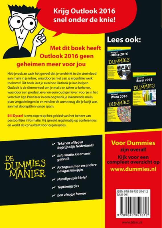 Microsoft Outlook 2016 voor Dummies / Voor Dummies achterkant