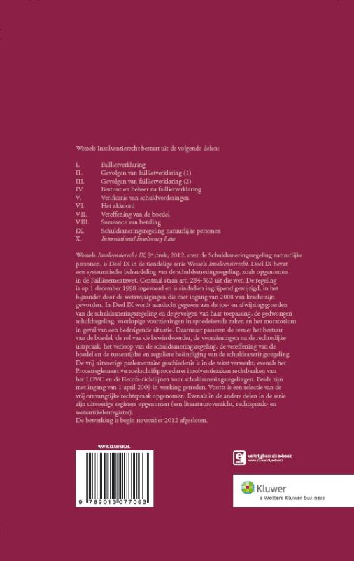 Schuldsaneringsregeling natuurlijke personen / Wessels Insolventierecht / IX achterkant