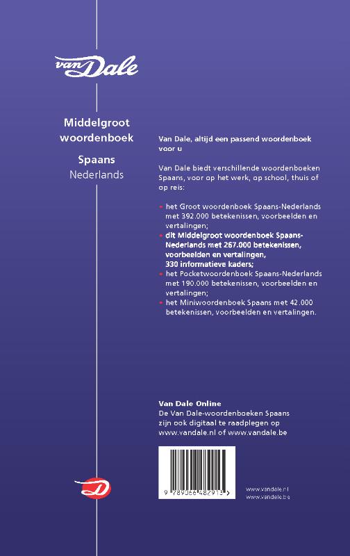Van Dale Middelgroot woordenboek Spaans-Nederlands / Van Dale middelgroot woordenboek Van Dale Middelgroot woordenboek Spaans-Nederlands / Van Dale middelgroot woordenboek achterkant