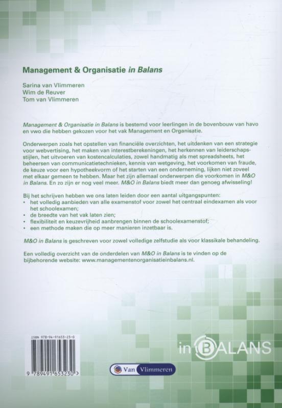 In Balans  - Management en Organisatie Havo Antwoordenboek 1 achterkant