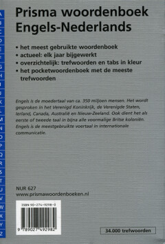 Prisma woordenboek Engels-Nederlands / Pocket woordenboeken achterkant
