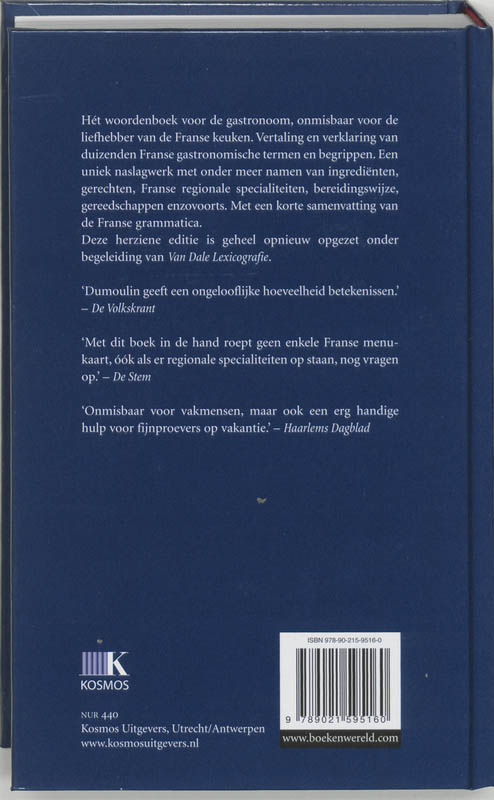 Gastronomisch woordenboek Frans-Nederlands Nederlands-Frans achterkant