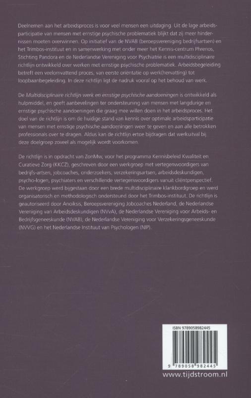Multidisciplinaire richtlijn werk en ernstige psychische aandoeningen achterkant