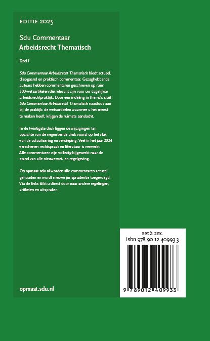 Arbeidsrecht Thematisch (set 2 delen) / 2025 / SDU Commentaar achterkant