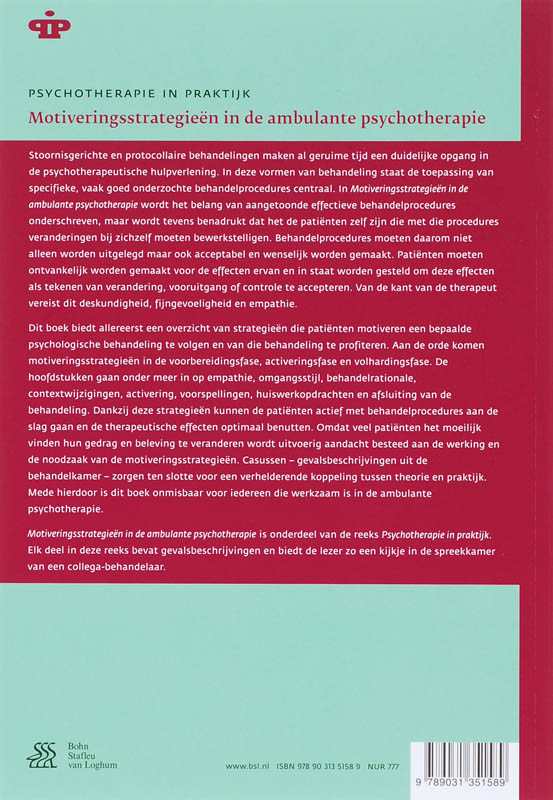 Motiveringsstrategieen in de ambulante psychotherapie / Psychotherapie in Praktijk achterkant