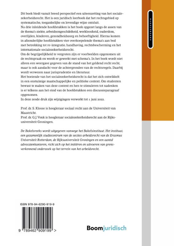 Hoofdzaken socialezekerheidsrecht / Bakelsinstituut achterkant