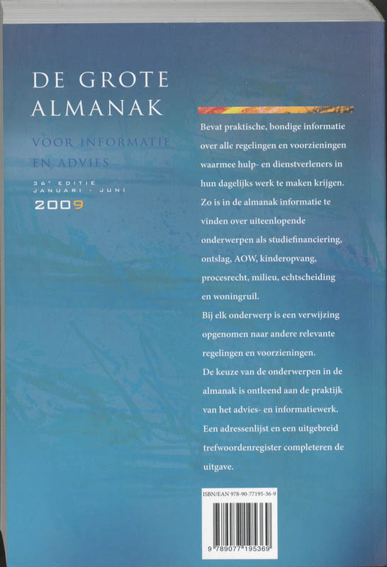 De grote Almanak voor informatie en advies 2009 januari - juli achterkant