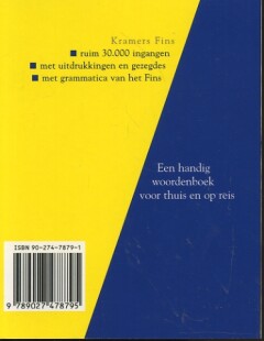 Kramers woordenboek Fins-Nederlands Nederlands-Fins achterkant