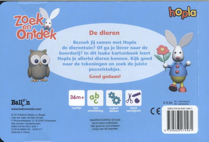 Zoek en ontdek De dieren / Hopla achterkant