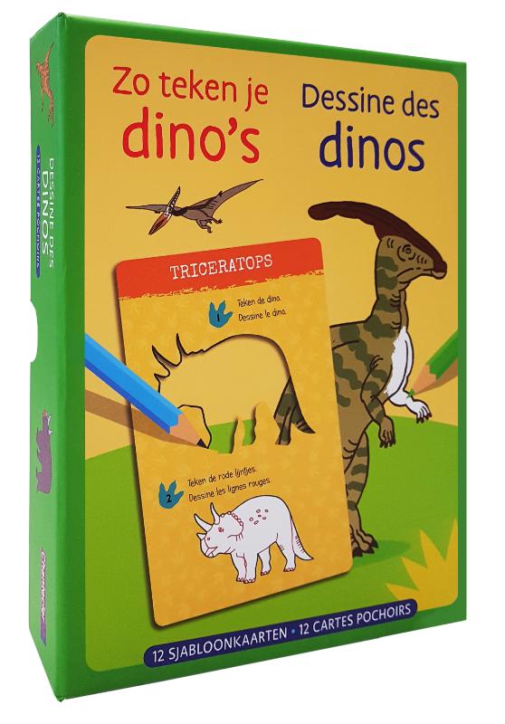 Zo teken je dino's - 12 sjabloonkaarten / Dessine des dinos – 12 cartes pochoirs