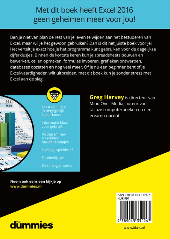 Microsoft Excel 2016 voor Dummies / Voor Dummies achterkant