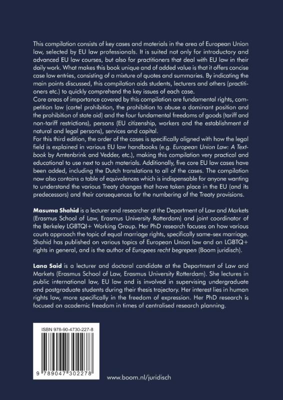 Cases and Materials European Union Law / Boom Jurisprudentie en documentatie achterkant