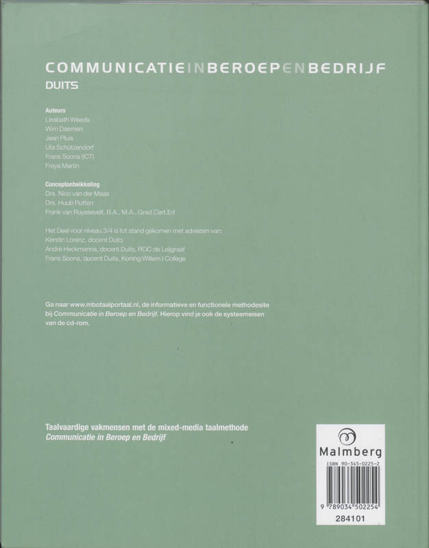 Duits / 1 Administratie niveau 2 / Communicatie in beroep en bedrijf achterkant