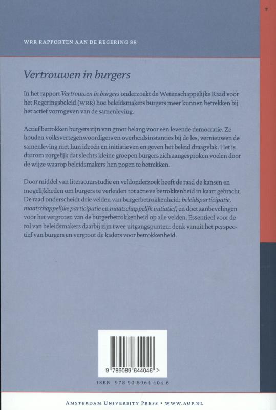 Vertrouwen in de burger / WRR Rapporten / 88 Vertrouwen in de burger / WRR Rapporten / 88 achterkant