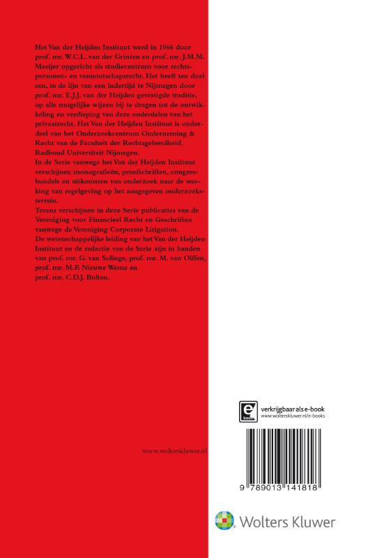 Market Abuse Regulation: Van Europese kaders naar uitleg en toepassing in Ned. / Serie vanwege het Van der Heijden Instituut te Nijmegen / 138 achterkant