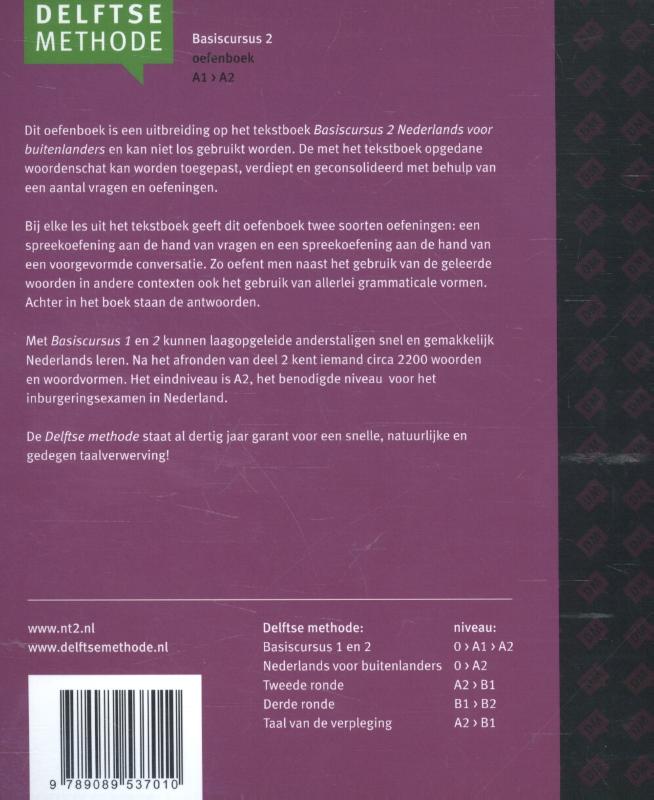 De Delftse methode  - Basiscursus 2 Nederlands voor buitenlanders A1 > A2 Oefenboek achterkant