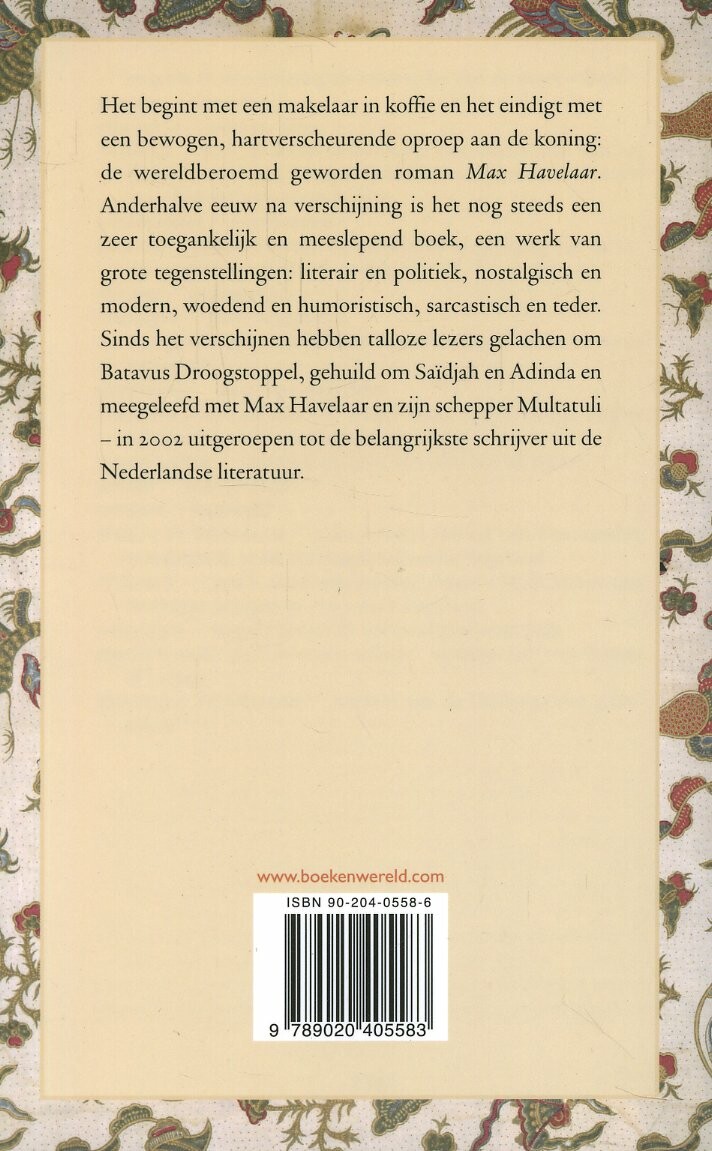 Max Havelaar, of De koffieveilingen der Nederlandsche Handelmaatschappij achterkant