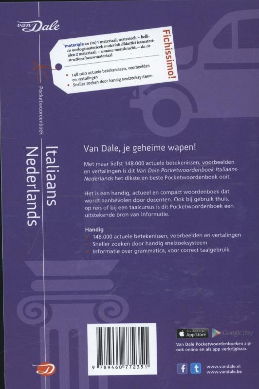 Van Dale pocketwoordenboek Italiaans-Nederlands / Van Dale pocketwoordenboek achterkant