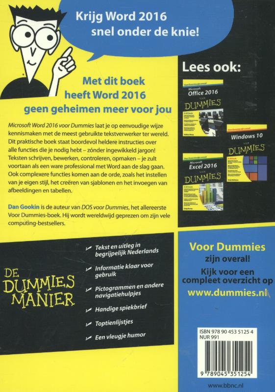 Microsoft Word 2016 voor Dummies achterkant