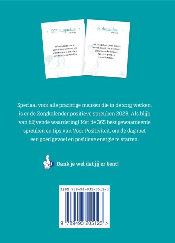 Voor Positiviteit Zorgkalender 2023 - scheurkalender 2023 voor zorgverleners - Dank je wel dat jij er bent - positieve spreuken achterkant