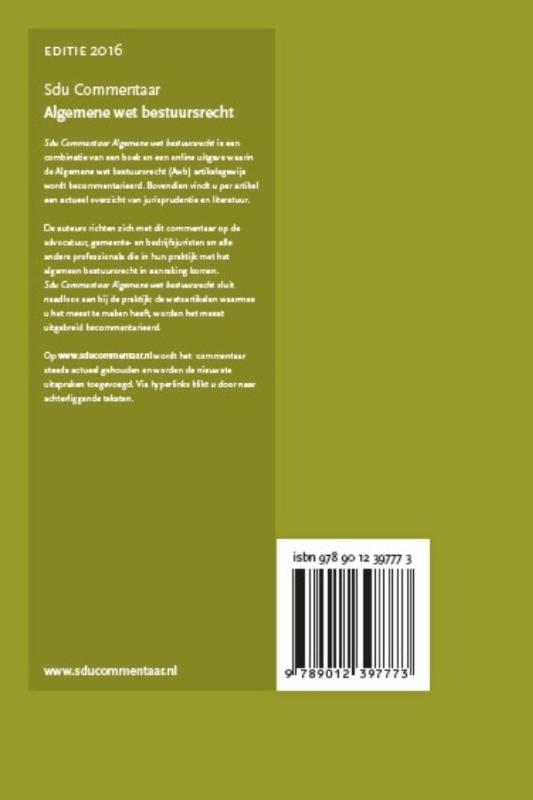 Sdu Commentaar Algemene wet bestuursrecht / 2016 / Sducommentaar achterkant