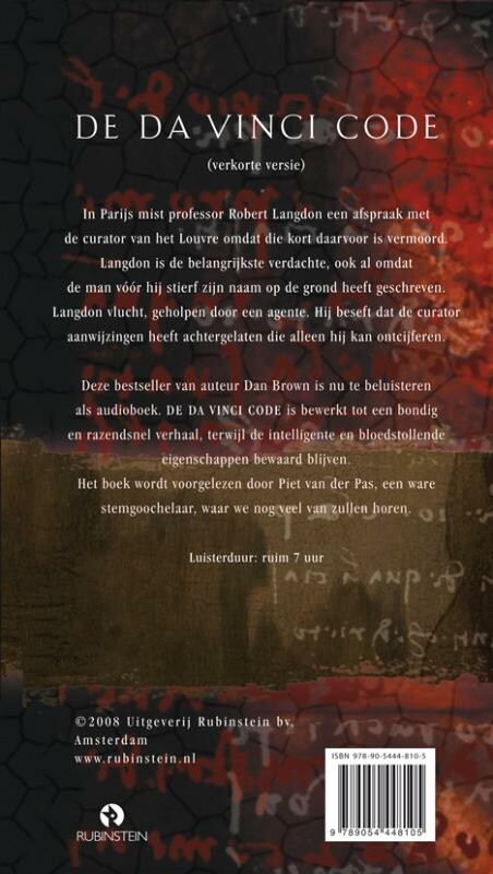 De Da Vinci code / Robert Langdon / 2 achterkant