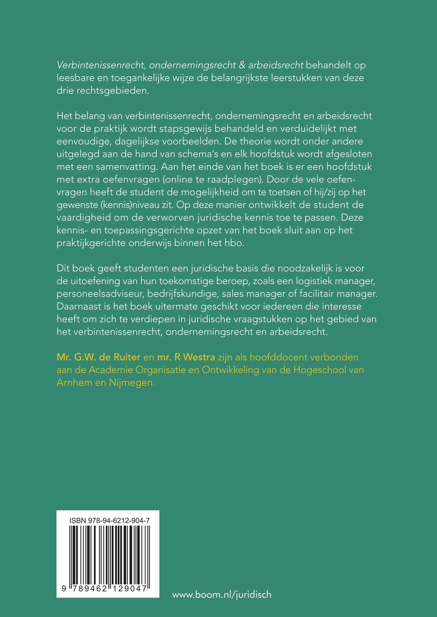 Verbintenissenrecht, ondernemingsrecht & arbeidsrecht / Recht in je opleiding achterkant