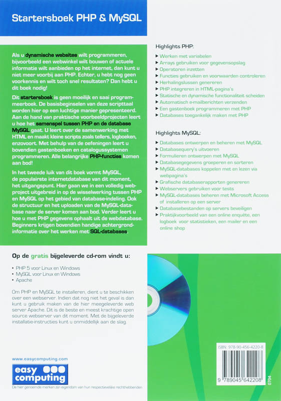 Php & Mysql Startersboek + Cd-Rom achterkant