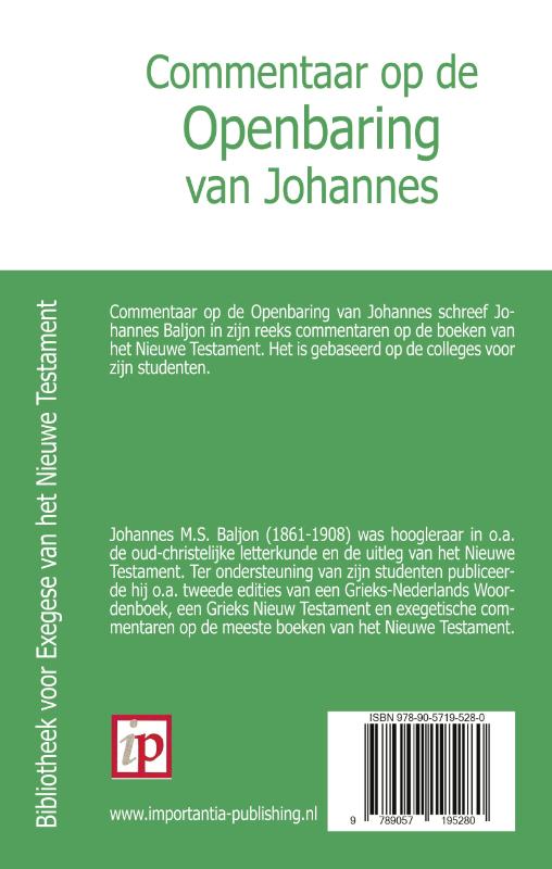 Commentaar op de Openbaring van Johannes / Bibliotheek voor Exegese van het Nieuwe Testament achterkant
