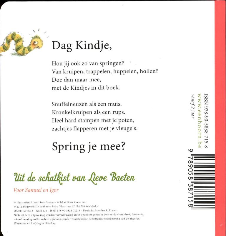 Springversjes en tuimelgedichten / De Eenhoorn kindjes achterkant