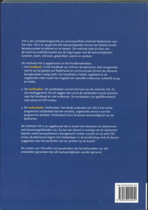 VIA Werkboek B1 Horeca achterkant