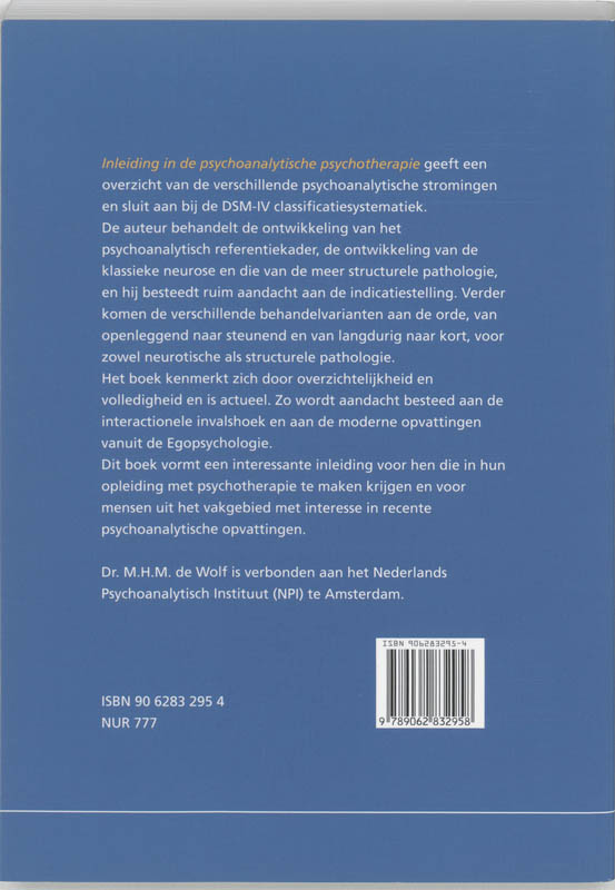 Inleiding in de psychoanalytische psychotherapie / Basiskennis voor de praktijk van de psychotherapie / 4 achterkant