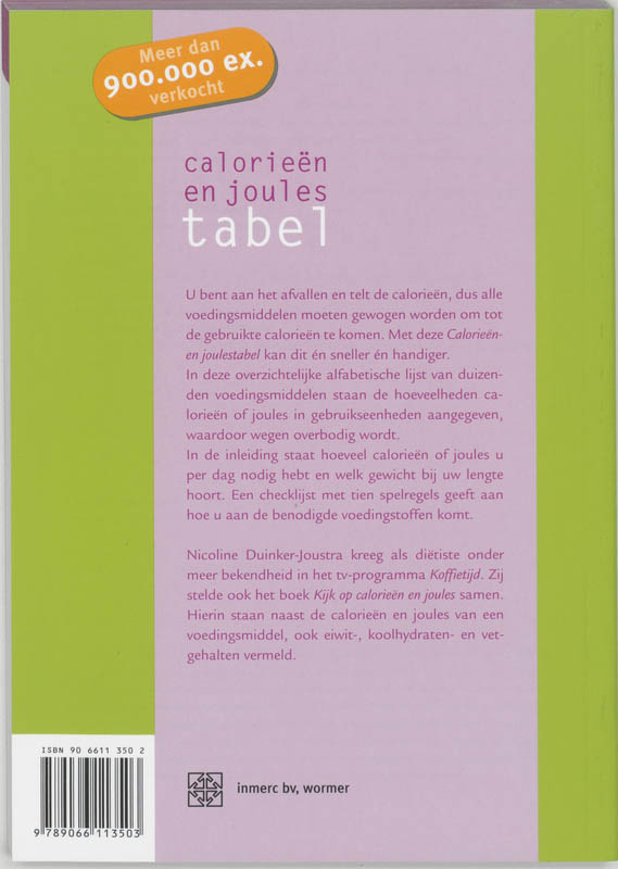 Calorieentabel / Joulestabel achterkant