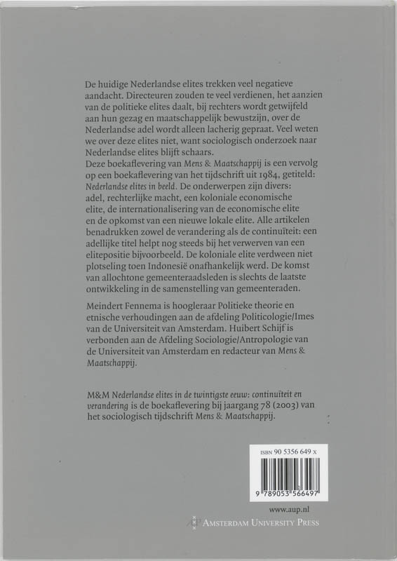 Nederlandse elites in de twintigste eeuw Nederlandse elites in de twintigste eeuw achterkant